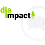 media impact logo over background image looking down from above on people forming shape of speech bubbles