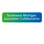 Southwest Michigan Journalism Collaborative in white text on blue and green gradient background